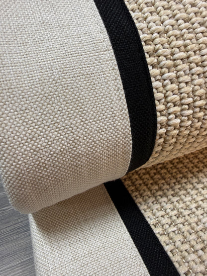 Himalaya Krem Siyah Çift Renk Kumaş Bordürlü 664 Krem Sisal Halı - El Yapımı, Dayanıklı, Modern Tasarım - HVHB26