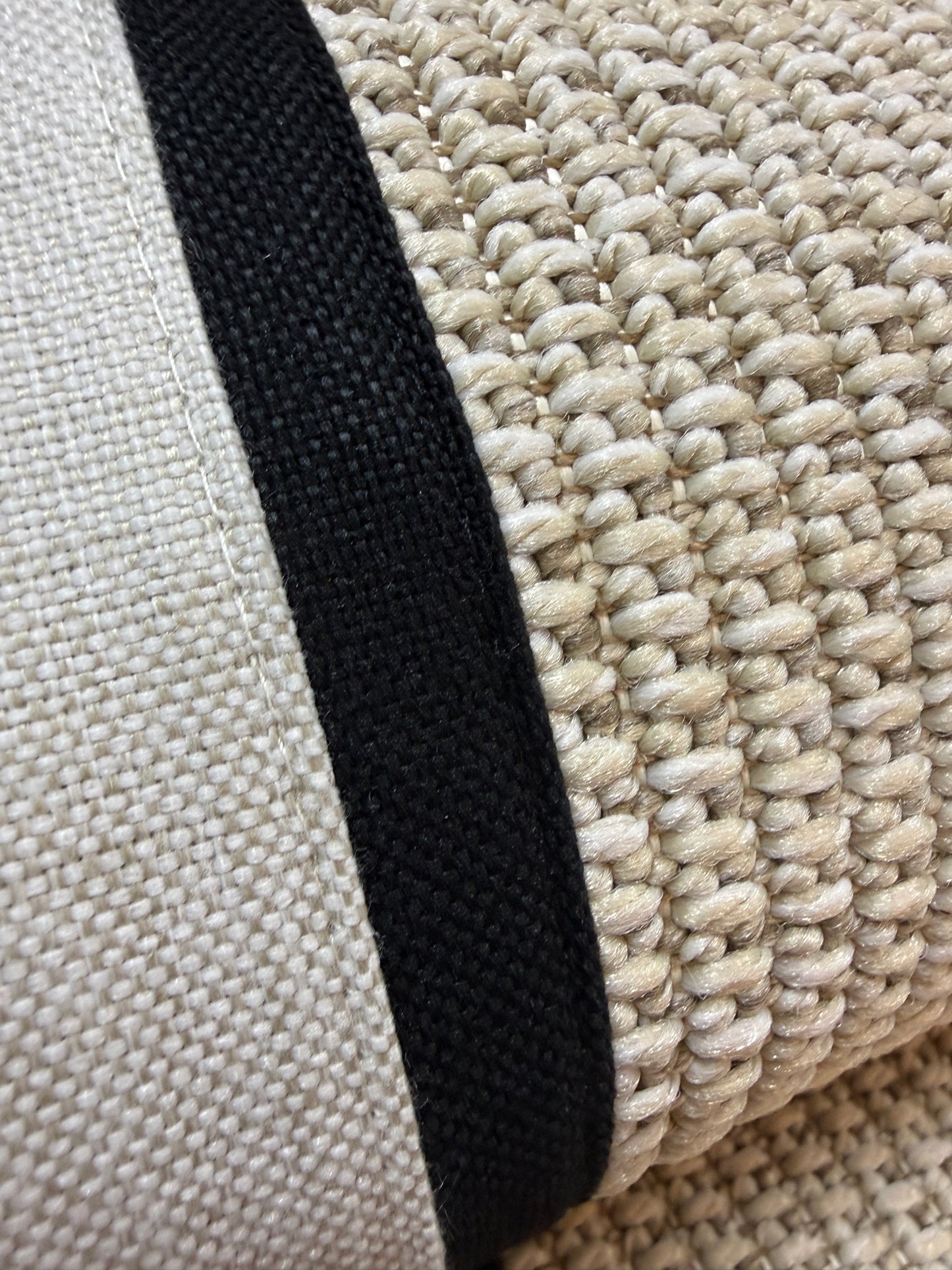 Himalaya Krem Siyah Çift Renk Kumaş Bordürlü 664 Krem Sisal Halı - El Yapımı, Dayanıklı, Modern Tasarım - HVHB26