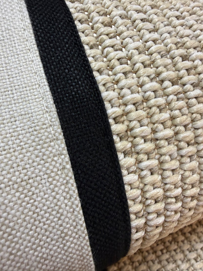Himalaya Krem Siyah Çift Renk Kumaş Bordürlü 664 Krem Sisal Halı - El Yapımı, Dayanıklı, Modern Tasarım - HVHB26