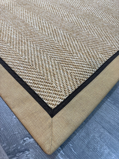 Himalaya 665 Bej Sarı Kahve Çift Renk Kumaş Bordürlü Sisal Halı - El Yapımı, Dayanıklı, Modern Tasarım - HVHB37