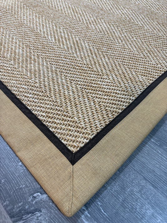 Himalaya 665 Bej Sarı Kahve Çift Renk Kumaş Bordürlü Sisal Halı - El Yapımı, Dayanıklı, Modern Tasarım - HVHB37