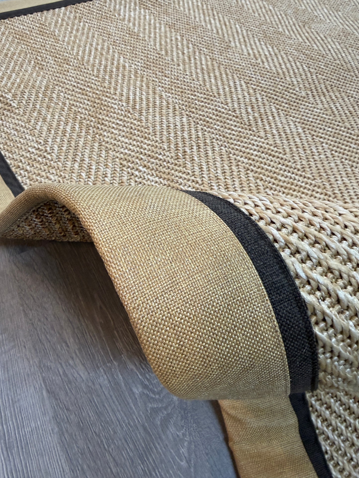 Himalaya 665 Bej Sarı Kahve Çift Renk Kumaş Bordürlü Sisal Halı - El Yapımı, Dayanıklı, Modern Tasarım - HVHB37