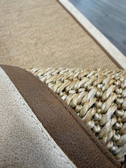 Himalaya Krem Kahve Çift Renk Deri Bordürlü 665 Bej Sisal Halı - El Yapımı, Dayanıklı, Modern Tasarım - HVHB30 - HALI VAGONU