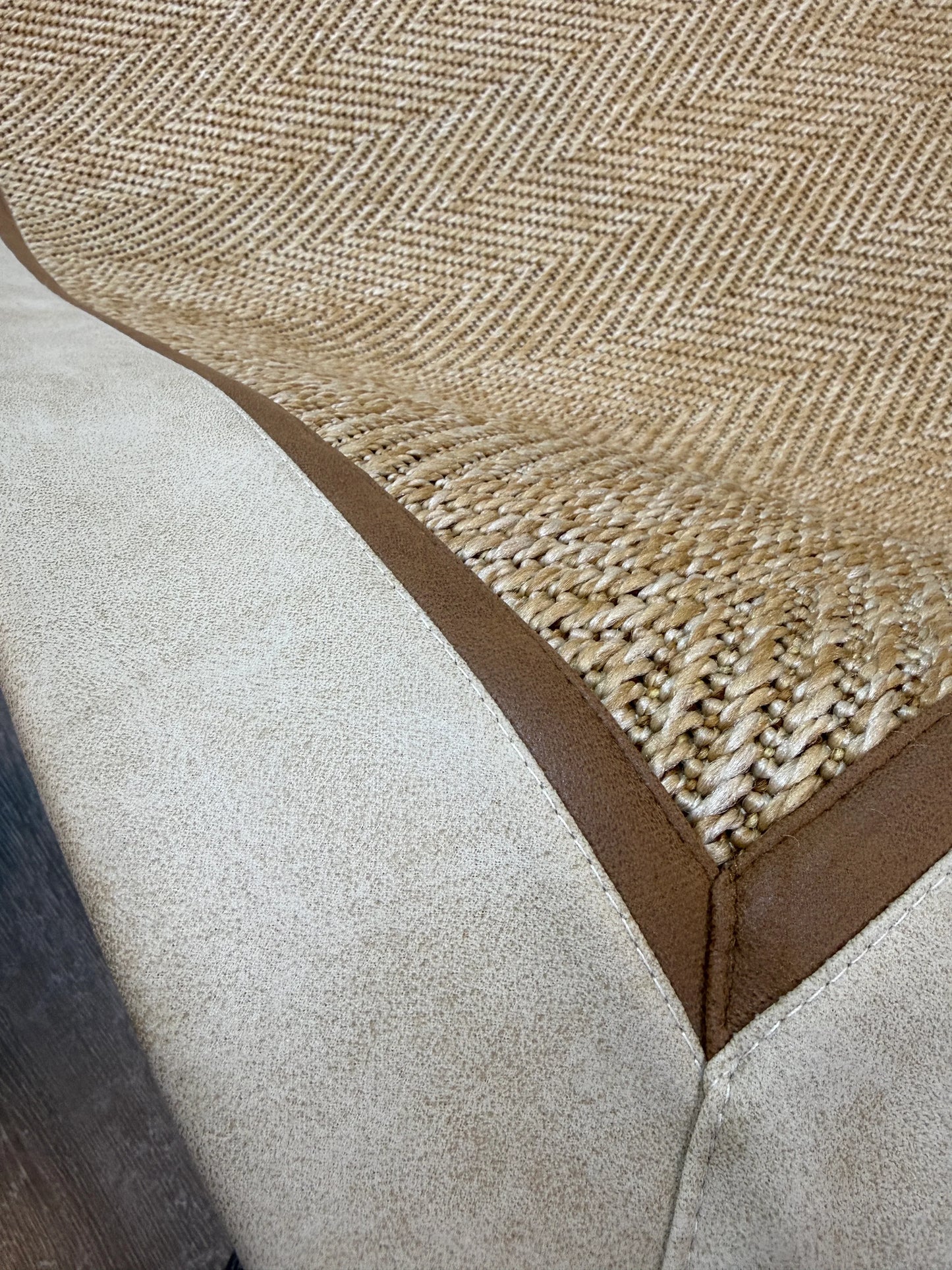 Himalaya Krem Kahve Çift Renk Deri Bordürlü 665 Bej Sisal Halı - El Yapımı, Dayanıklı, Modern Tasarım - HVHB30 - HALI VAGONU