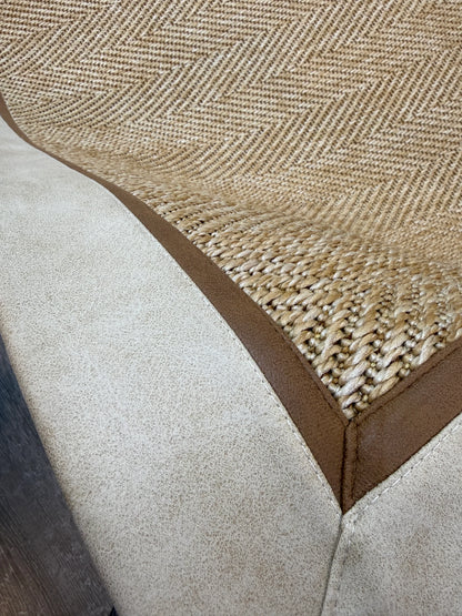 Himalaya Krem Kahve Çift Renk Deri Bordürlü 665 Bej Sisal Halı - El Yapımı, Dayanıklı, Modern Tasarım - HVHB30 - HALI VAGONU