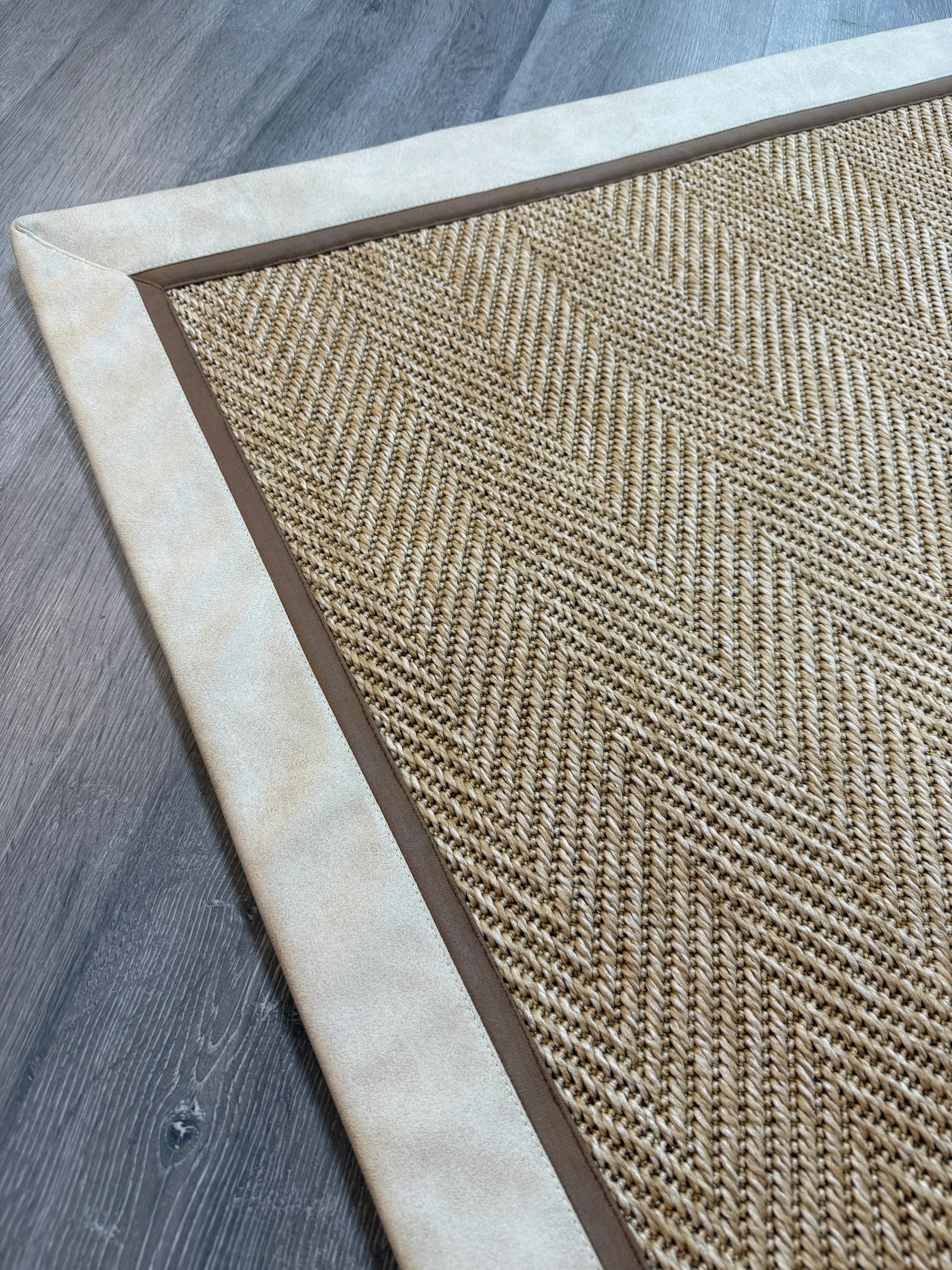 Himalaya Krem Kahve Çift Renk Deri Bordürlü 665 Bej Sisal Halı - El Yapımı, Dayanıklı, Modern Tasarım - HVHB30 - HALI VAGONU