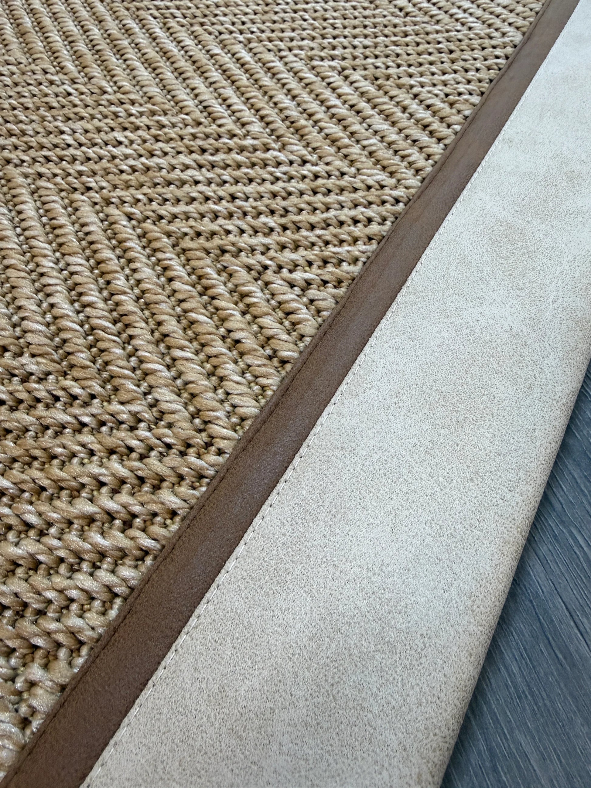 Himalaya Krem Kahve Çift Renk Deri Bordürlü 665 Bej Sisal Halı - El Yapımı, Dayanıklı, Modern Tasarım - HVHB30 - HALI VAGONU