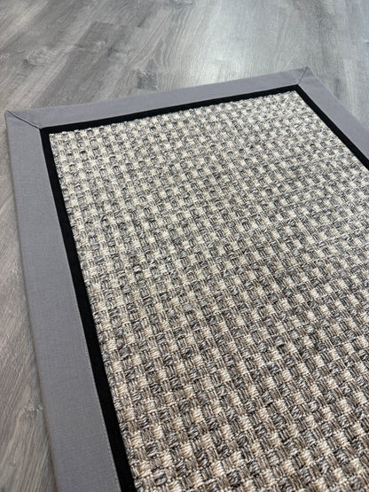 Himalaya 667 Gri Siyah Çift Renk Kumaş Bordürlü Sisal Halı - El Yapımı, Dayanıklı, Modern Tasarım - HVHB31 - HALI VAGONU