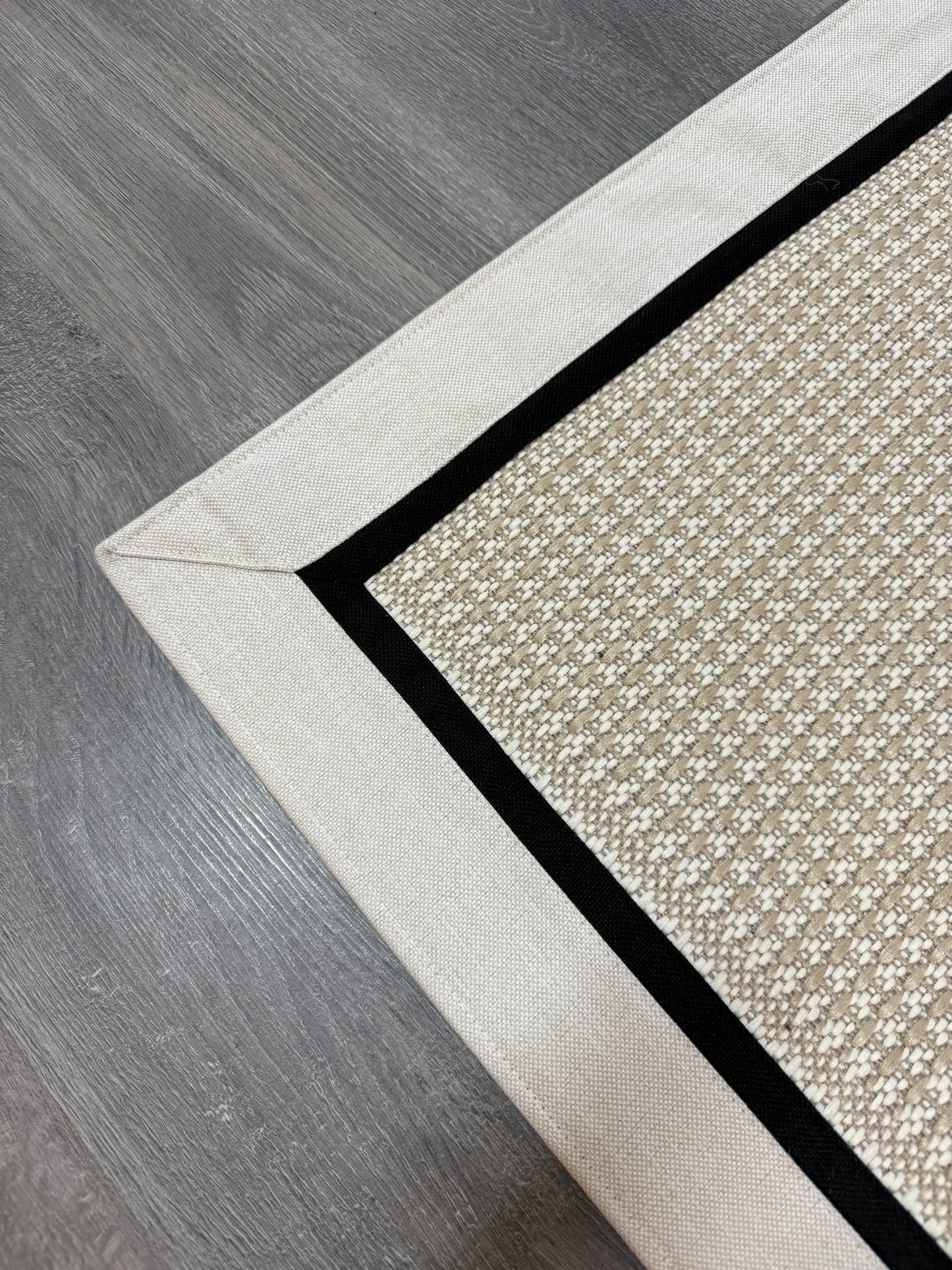 9902 Krem Çift Kumaş Çerçeveli Krem Sisal Halı - El Yapımı, Dayanıklı, Modern Tasarım -HVSB09 - HALI VAGONU