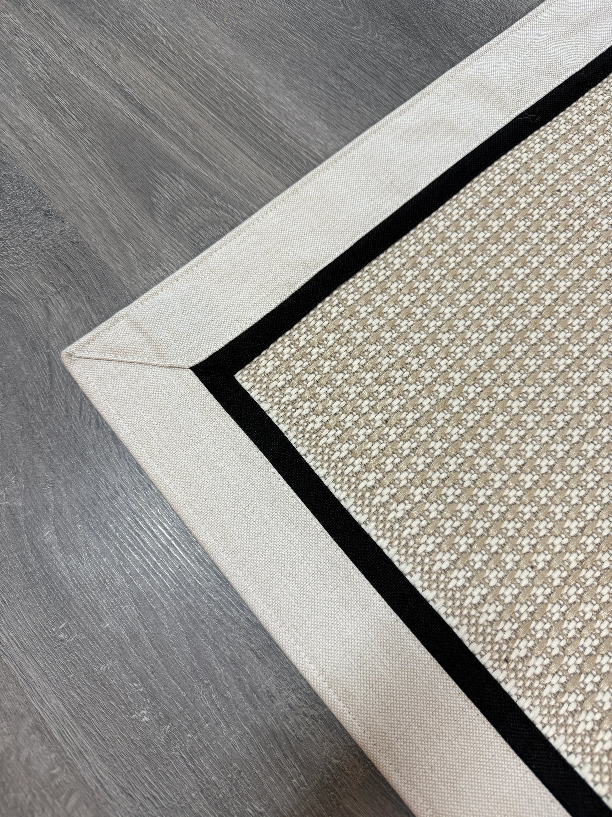 9902 Krem Çift Kumaş Çerçeveli Krem Sisal Halı - El Yapımı, Dayanıklı, Modern Tasarım -HVSB09 - HALI VAGONU