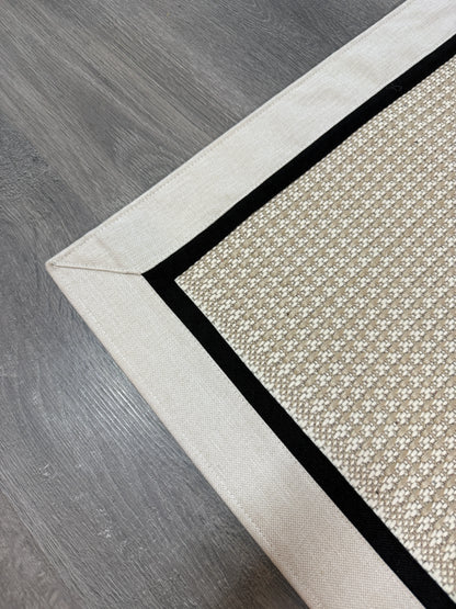 9902 Krem Çift Kumaş Çerçeveli Krem Sisal Halı - El Yapımı, Dayanıklı, Modern Tasarım -HVSB09 - HALI VAGONU