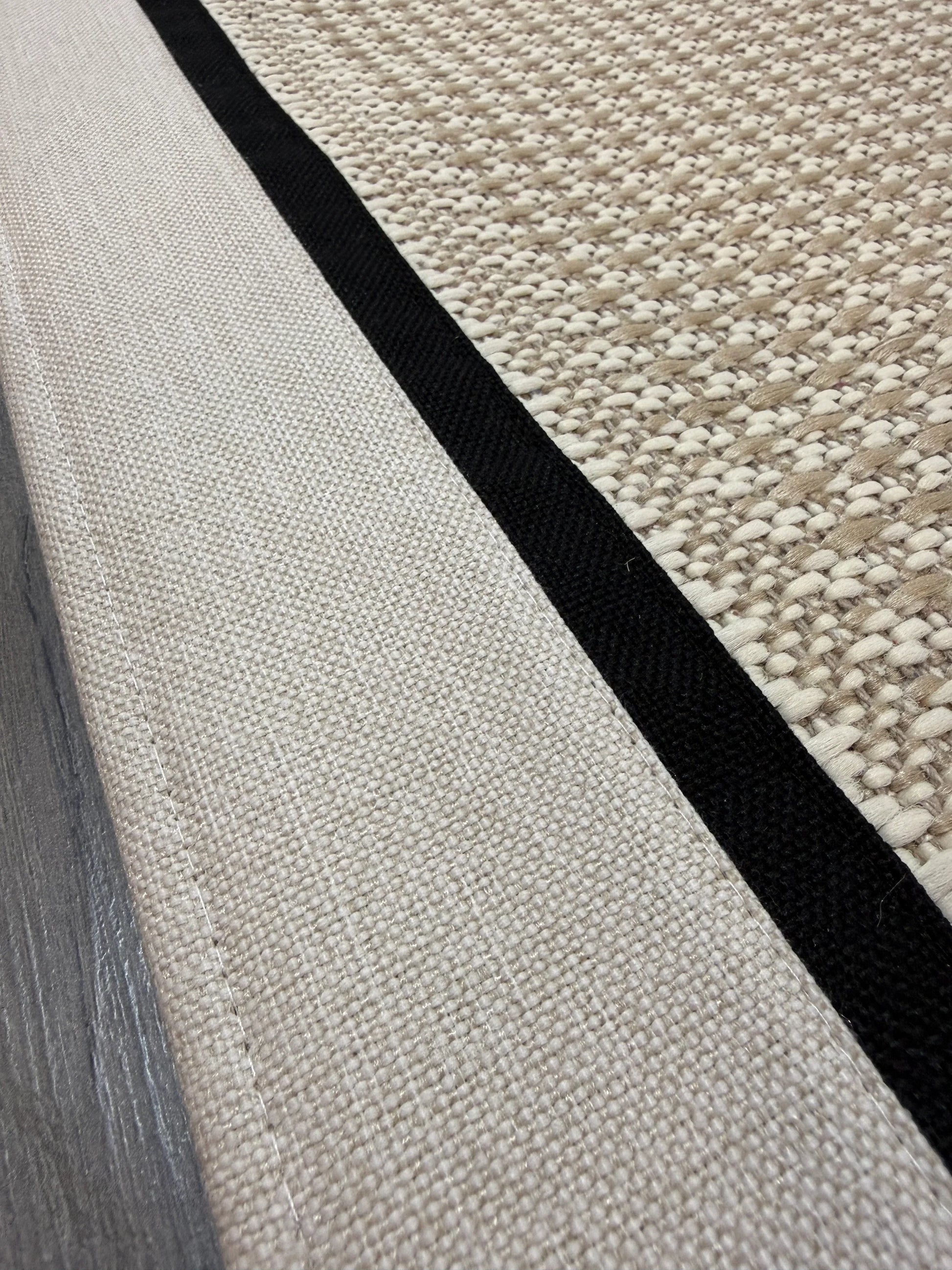 9902 Krem Çift Kumaş Çerçeveli Krem Sisal Halı - El Yapımı, Dayanıklı, Modern Tasarım -HVSB09 - HALI VAGONU