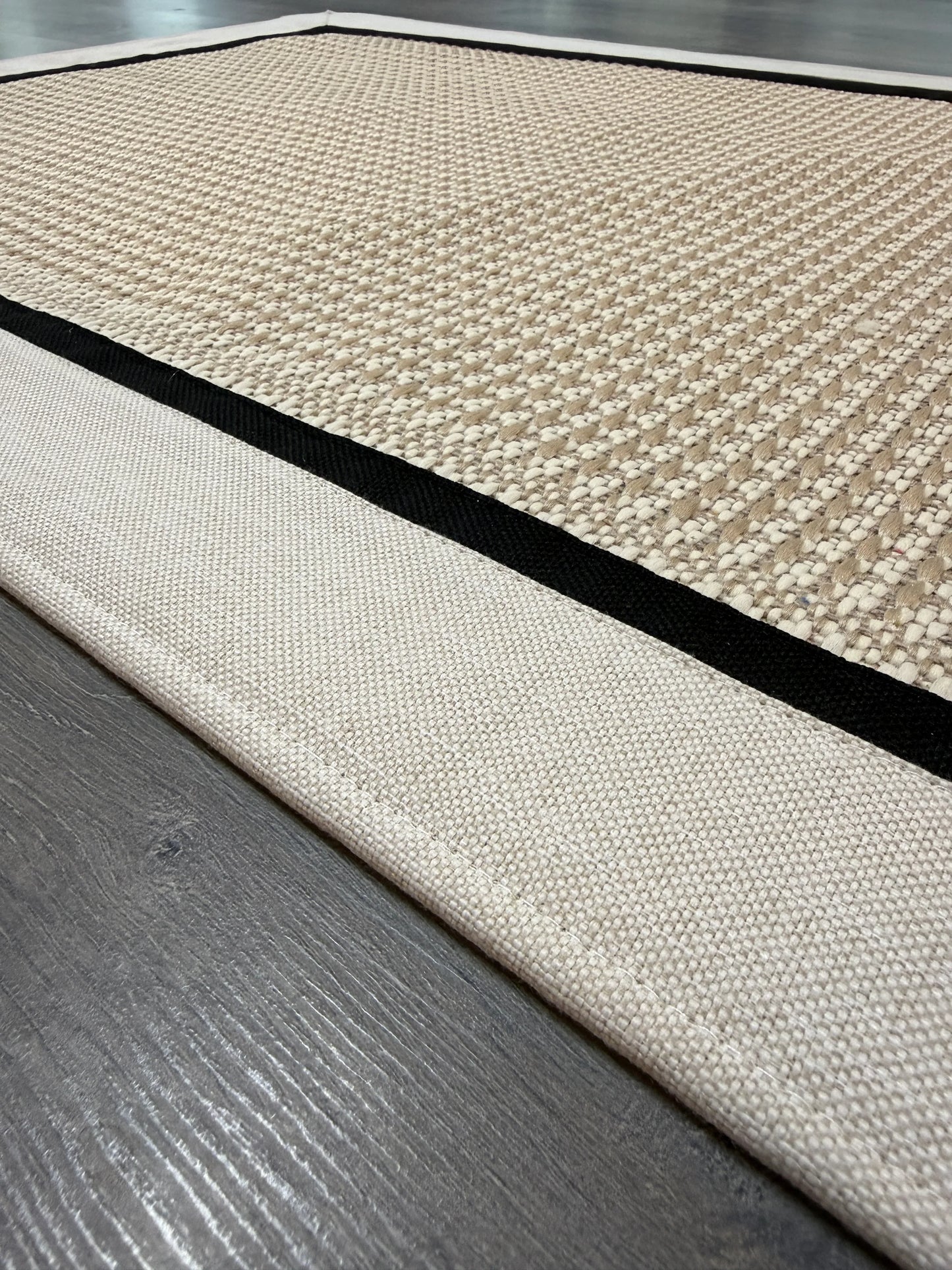 9902 Krem Çift Kumaş Çerçeveli Krem Sisal Halı - El Yapımı, Dayanıklı, Modern Tasarım -HVSB09 - HALI VAGONU