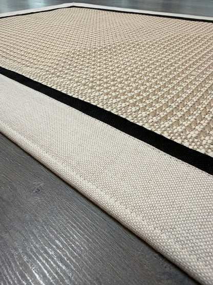 9902 Krem Çift Kumaş Çerçeveli Krem Sisal Halı - El Yapımı, Dayanıklı, Modern Tasarım -HVSB09 - HALI VAGONU