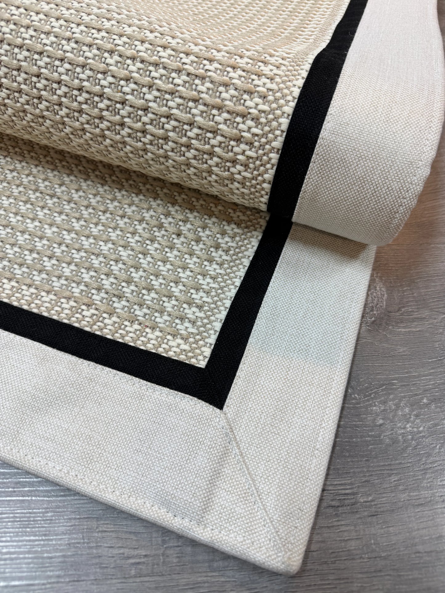 9902 Krem Çift Kumaş Çerçeveli Krem Sisal Halı - El Yapımı, Dayanıklı, Modern Tasarım -HVSB09 - HALI VAGONU