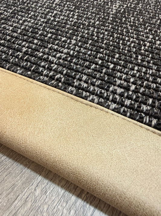 Himalaya Bej Deri Bordürlü 664 Antrasit Sisal Halı - El Yapımı, Dayanıklı, Modern Tasarım - HVHB32 - HALI VAGONU