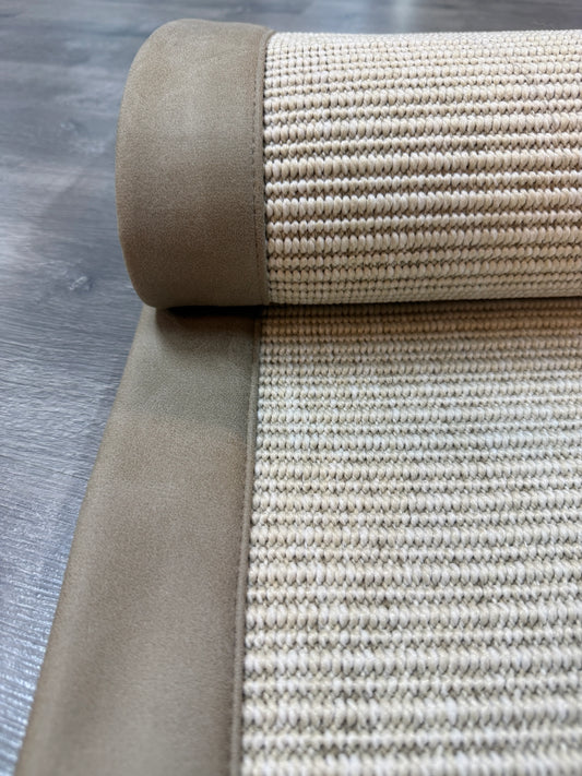 Himalaya Bej Deri Bordürlü 663 Krem Sisal Halı - El Yapımı, Dayanıklı, Modern Tasarım - HVHB33