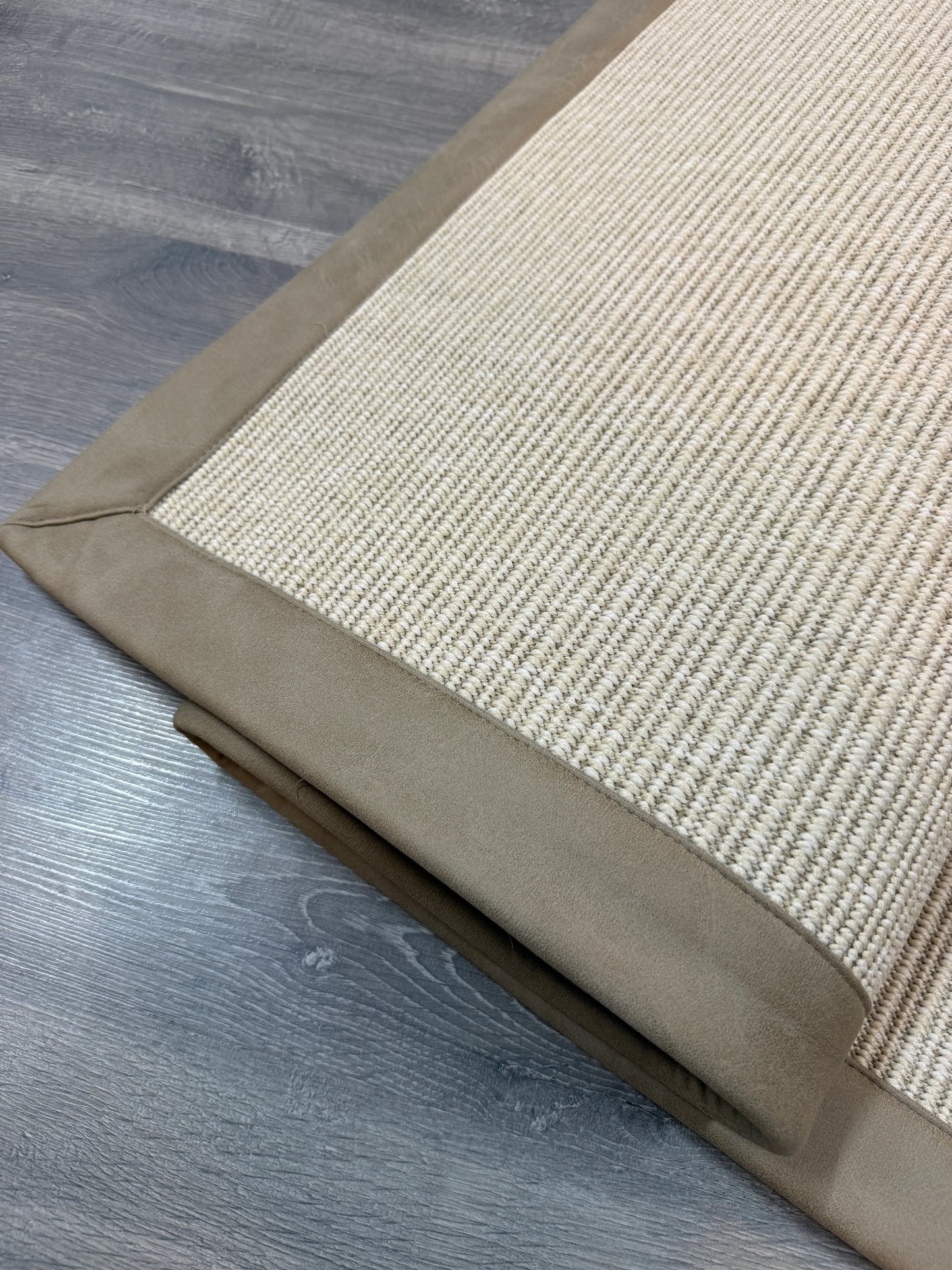 Himalaya Bej Deri Bordürlü 663 Krem Sisal Halı - El Yapımı, Dayanıklı, Modern Tasarım - HVHB33 - HALI VAGONU