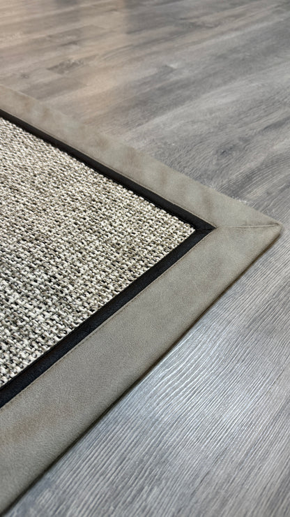 Himalaya 664 Gri Zemin - Vizon Antrasit Çift Renk Deri Bordürlü Sisal Halı - HVHB35
