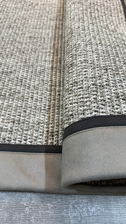 Himalaya 664 Gri Zemin - Vizon Antrasit Çift Renk Deri Bordürlü Sisal Halı - HVHB35