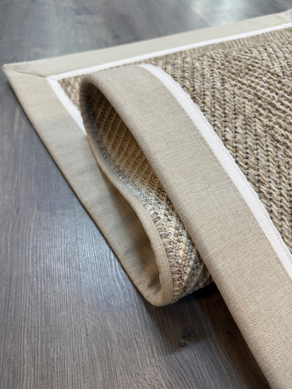 Himalaya 660 Çakıl Zemin - Bej Beyaz Çift Renk Kumaş Bordürlü Sisal Halı - HVHB36