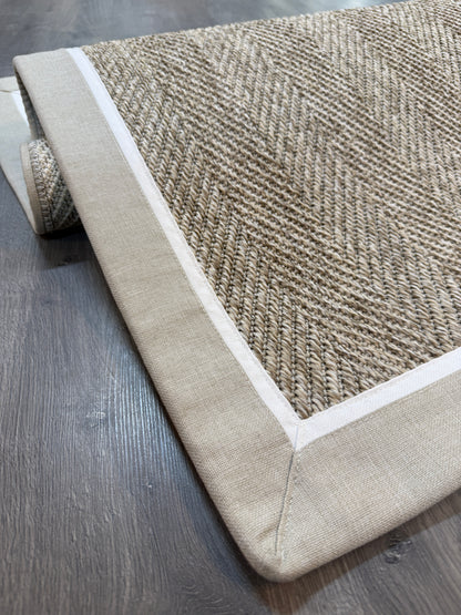 Himalaya 660 Çakıl Zemin - Bej Beyaz Çift Renk Kumaş Bordürlü Sisal Halı - HVHB36