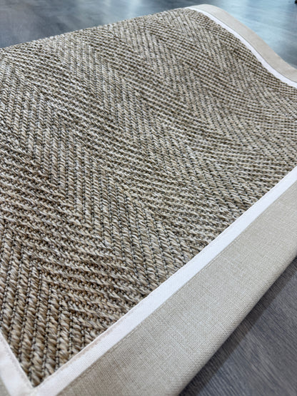 Himalaya 660 Çakıl Zemin - Bej Beyaz Çift Renk Kumaş Bordürlü Sisal Halı - HVHB36