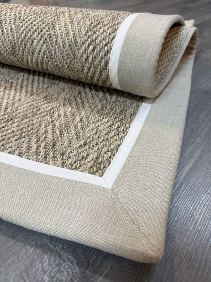 Himalaya 660 Çakıl Zemin - Bej Beyaz Çift Renk Kumaş Bordürlü Sisal Halı - HVHB36
