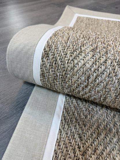 Himalaya 660 Çakıl Zemin - Bej Beyaz Çift Renk Kumaş Bordürlü Sisal Halı - HVHB36