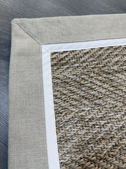 Himalaya 660 Çakıl Zemin - Bej Beyaz Çift Renk Kumaş Bordürlü Sisal Halı - HVHB36