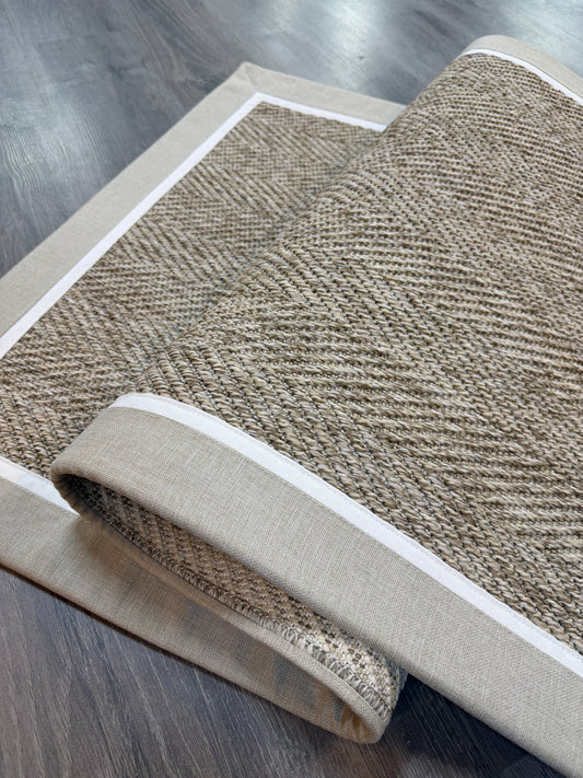 Himalaya 660 Çakıl Zemin - Bej Beyaz Çift Renk Kumaş Bordürlü Sisal Halı - HVHB36