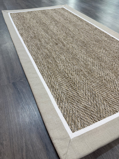 Himalaya 660 Çakıl Zemin - Bej Beyaz Çift Renk Kumaş Bordürlü Sisal Halı - HVHB36