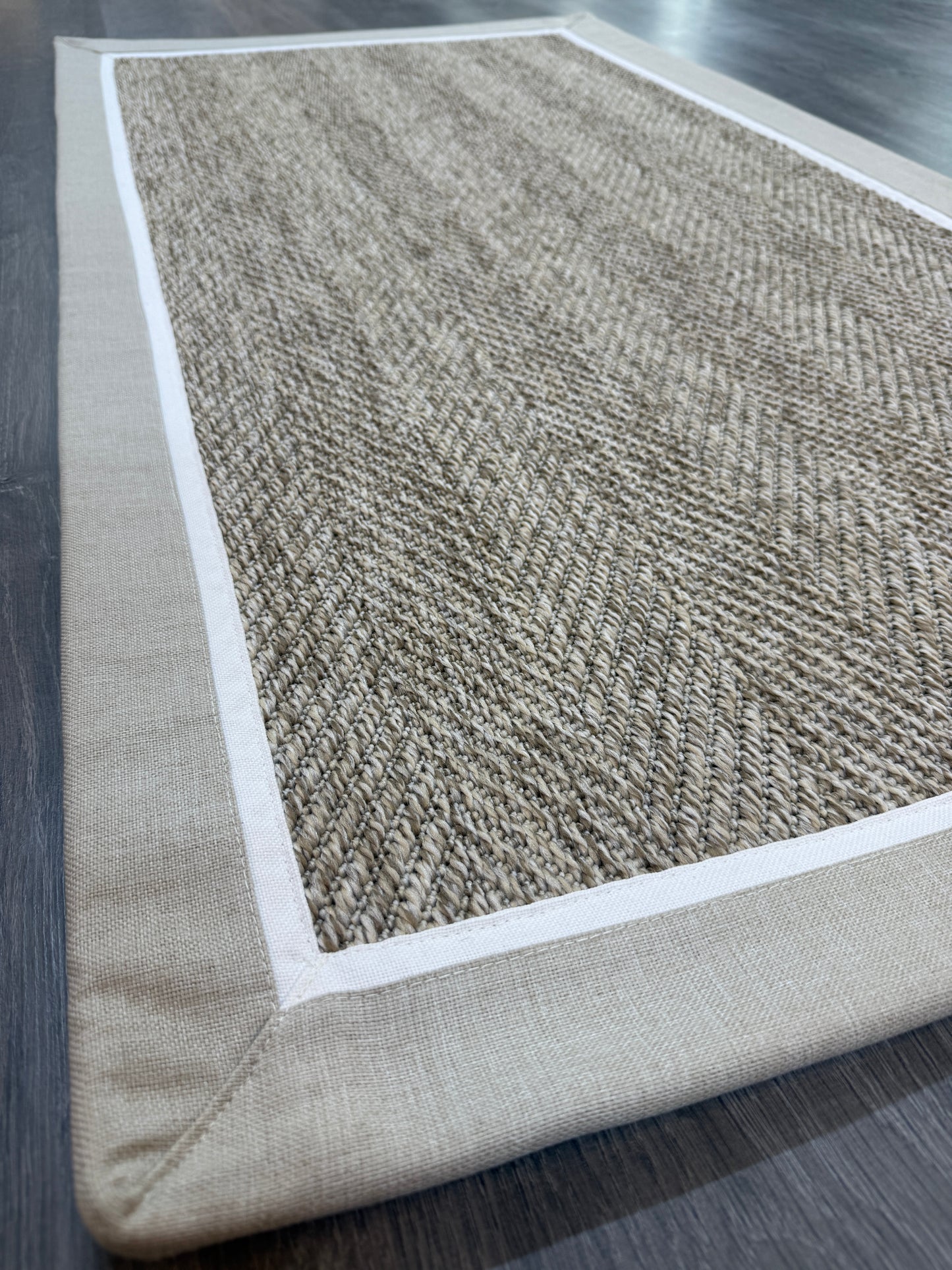 Himalaya 660 Çakıl Zemin - Bej Beyaz Çift Renk Kumaş Bordürlü Sisal Halı - HVHB36