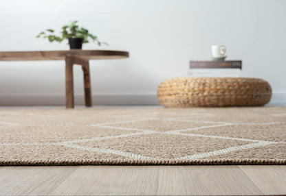 Halı Vagonu Botswana 669 Beyaz Sisal Halı, hav yüksekliği olmayan kilim dokuma özelliği ile modern bir görünüm sunuyor.