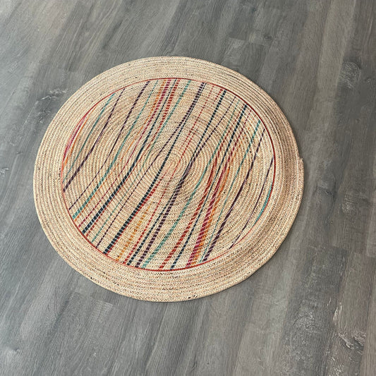 80cm Yuvarlak Çift Taraflı Jüt Görünümlü Örgü Halı