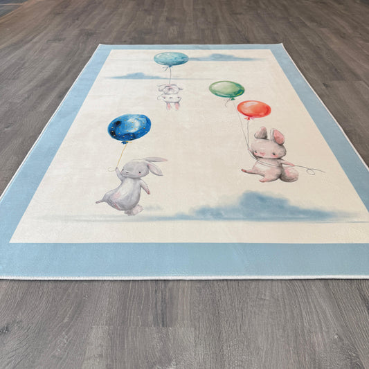 100x160cm 11mm Deri Taban Tavşanlı Balonlu Çocuk Halısı