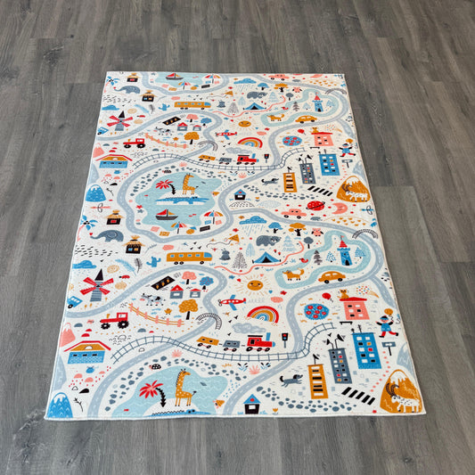 100x140cm Bambu Dokulu Dokuma Taban Trafikli Çocuk Halısı