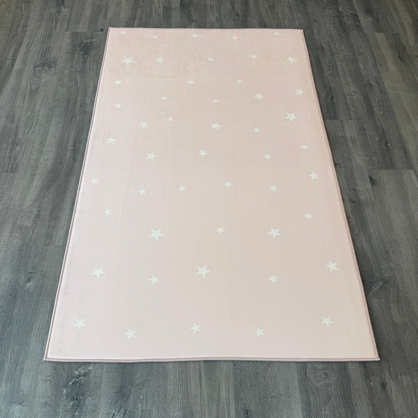 100x160cm 11mm Deri Tabanlı Beyaz Yıldızlı Pembe Çocuk Halısı