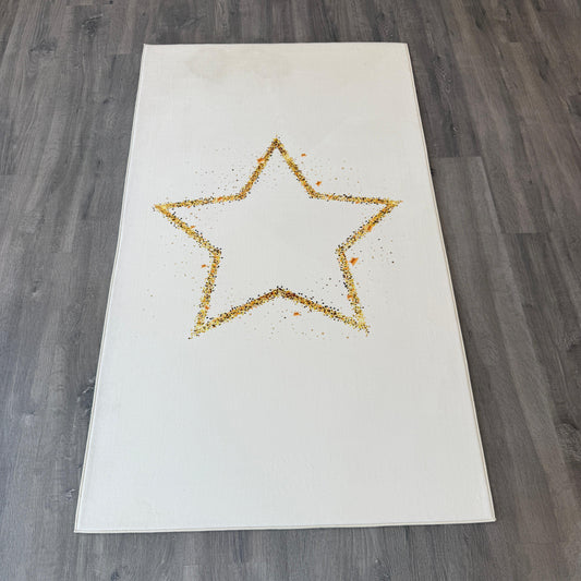 100x175 - 11mm Deri Taban Gold Yıldızlı Çocuk Halısı - (Hafif Lekesi var)