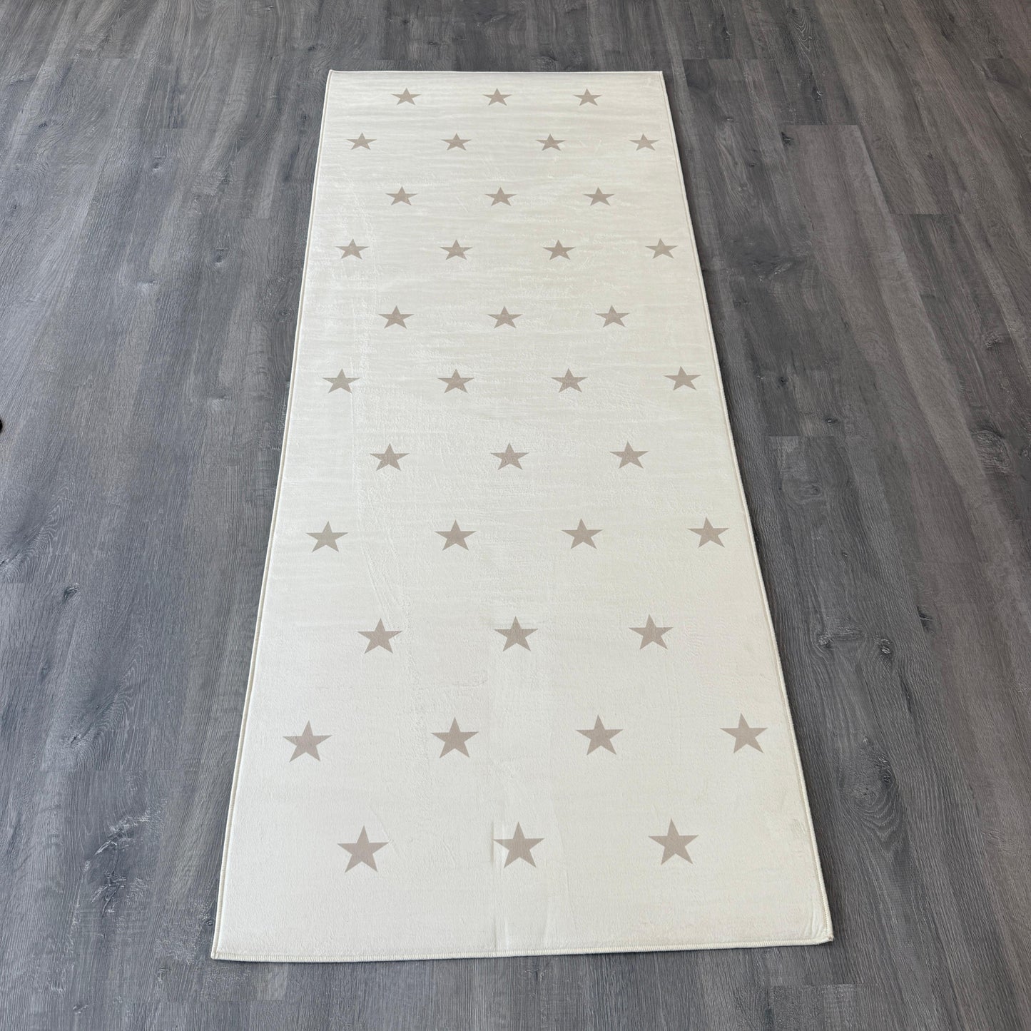 80x200 - 11mm Deri Taban Bej Yıldızlı Krem Çocuk Halısı
