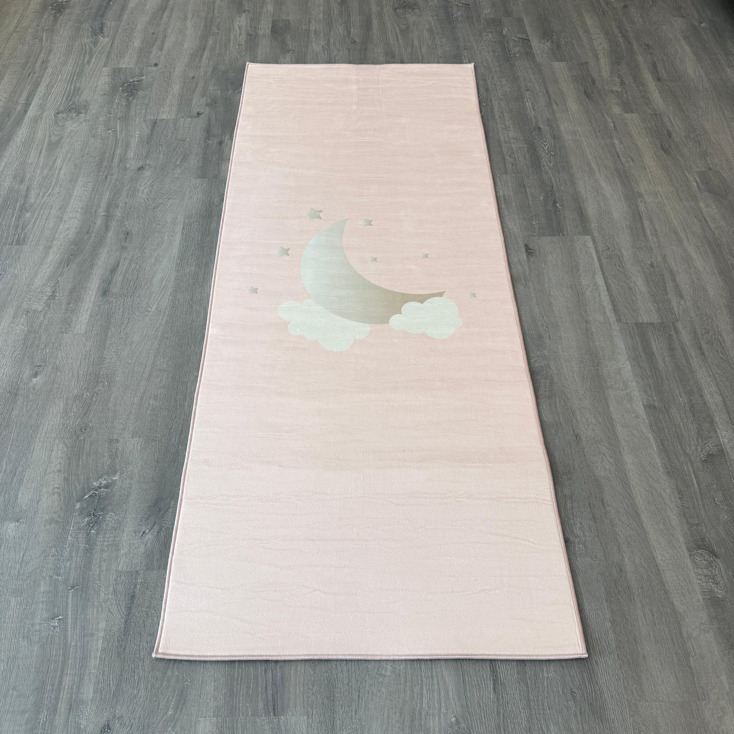 80x200 - 8mm Deri Tabanlı Ay Desenli Pembe Çocuk Halısı