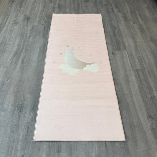 80x200 - 8mm Deri Tabanlı Ay Desenli Pembe Çocuk Halısı