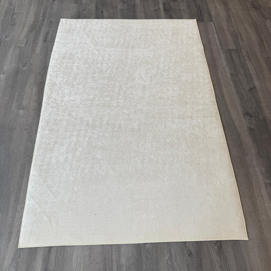 120x175 - 5mm Parlak Kadife Dokulu - Dokuma Taban Düz Krem Beyaz Halı