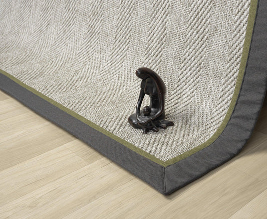 Antrasit Yeşil Kumaş Bordürlü Sisal Halı - El Yapımı, Evcil Hayvan Dostu, Modern Tasarım - HVHB08 - HALI VAGONU