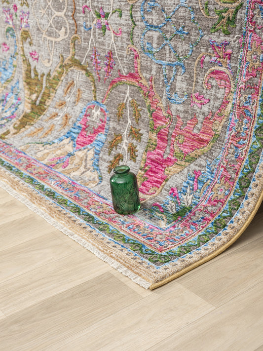 Vintage Bohem Desenli Halı – İpeksi Yumuşak Polyester, Leke Tutmaz & Kolay Temizlenir, Dokuma Salon ve Ofis Halısı - 800 Multi