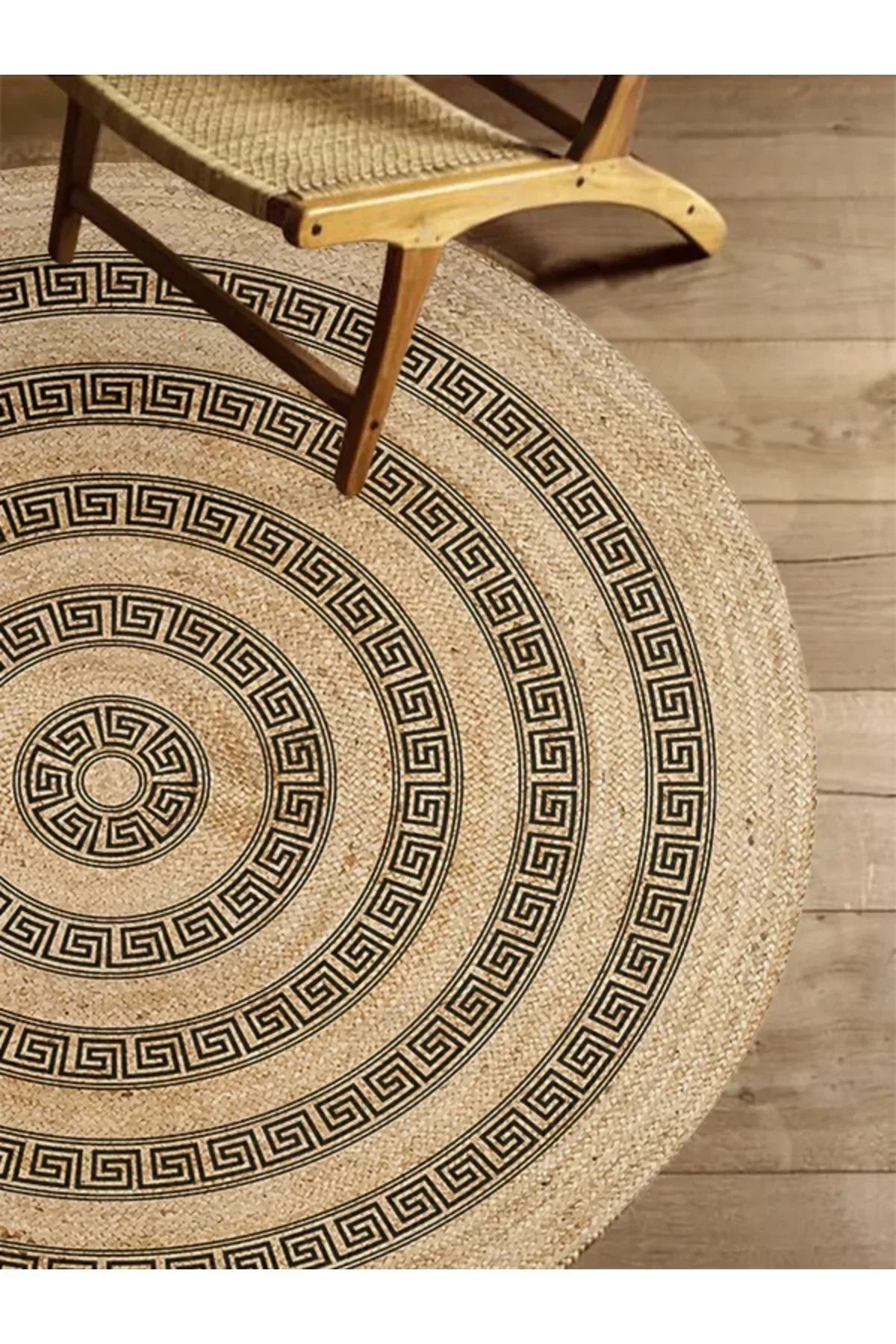 Boho 906 Jüt Hasır Etnik Desenli Jüt Örme Doğal Hasır Natural Halı - HALI VAGONU