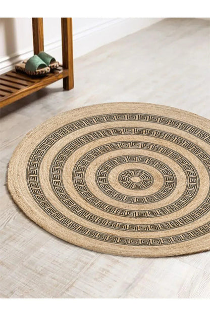 Boho 906 Jüt Hasır Etnik Desenli Jüt Örme Doğal Hasır Natural Halı - HALI VAGONU