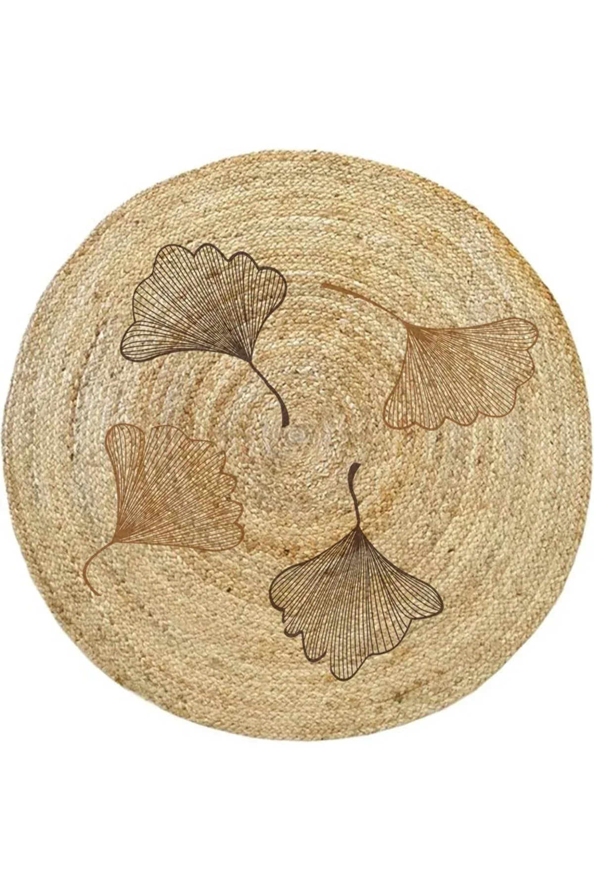 Boho 907 Floral Desenli Örgü Yuvarlak Natural Çift Taraflı Halı - HALI VAGONU
