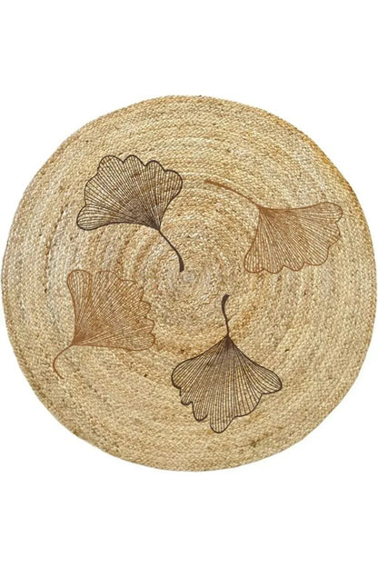 Boho 907 Floral Desenli Örgü Yuvarlak Natural Çift Taraflı Halı - HALI VAGONU