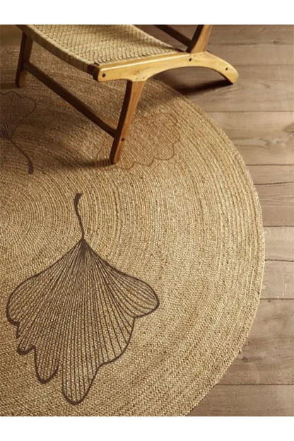 Boho 907 Floral Desenli Örgü Yuvarlak Natural Çift Taraflı Halı - HALI VAGONU